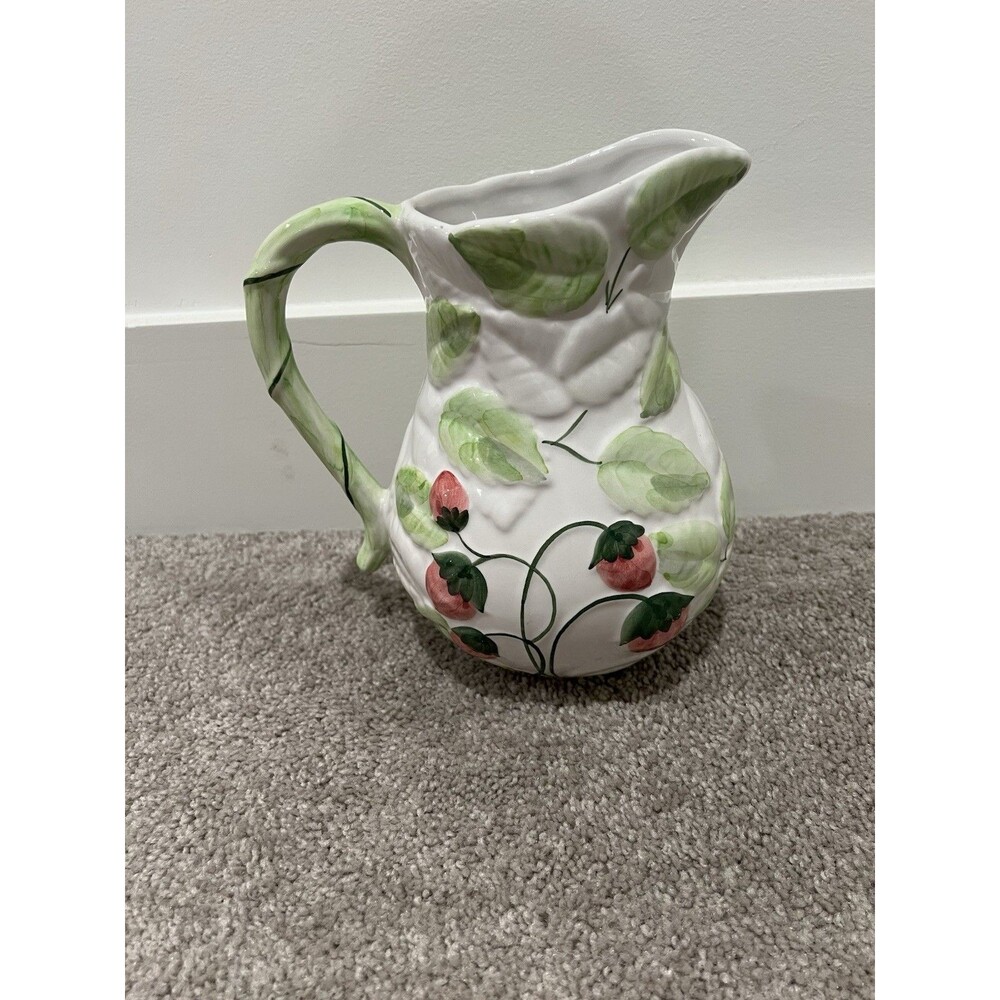 Vintage 1980s Embossed Strawberry Pitcher Made In Portugal Zrike Morangos‎